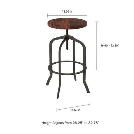 Hastings Home Swivel Bar Stool, Adjustable Backless, Counter Height Kitchen, Metal with Elm Wood, Accent Furniture 415986RGA